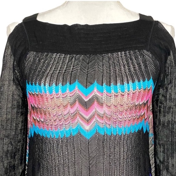 Missoni Chevron Coverup Black Pink Turquoise Purple Knit Sleeveless Dress 46 10 - Picture 5 of 15